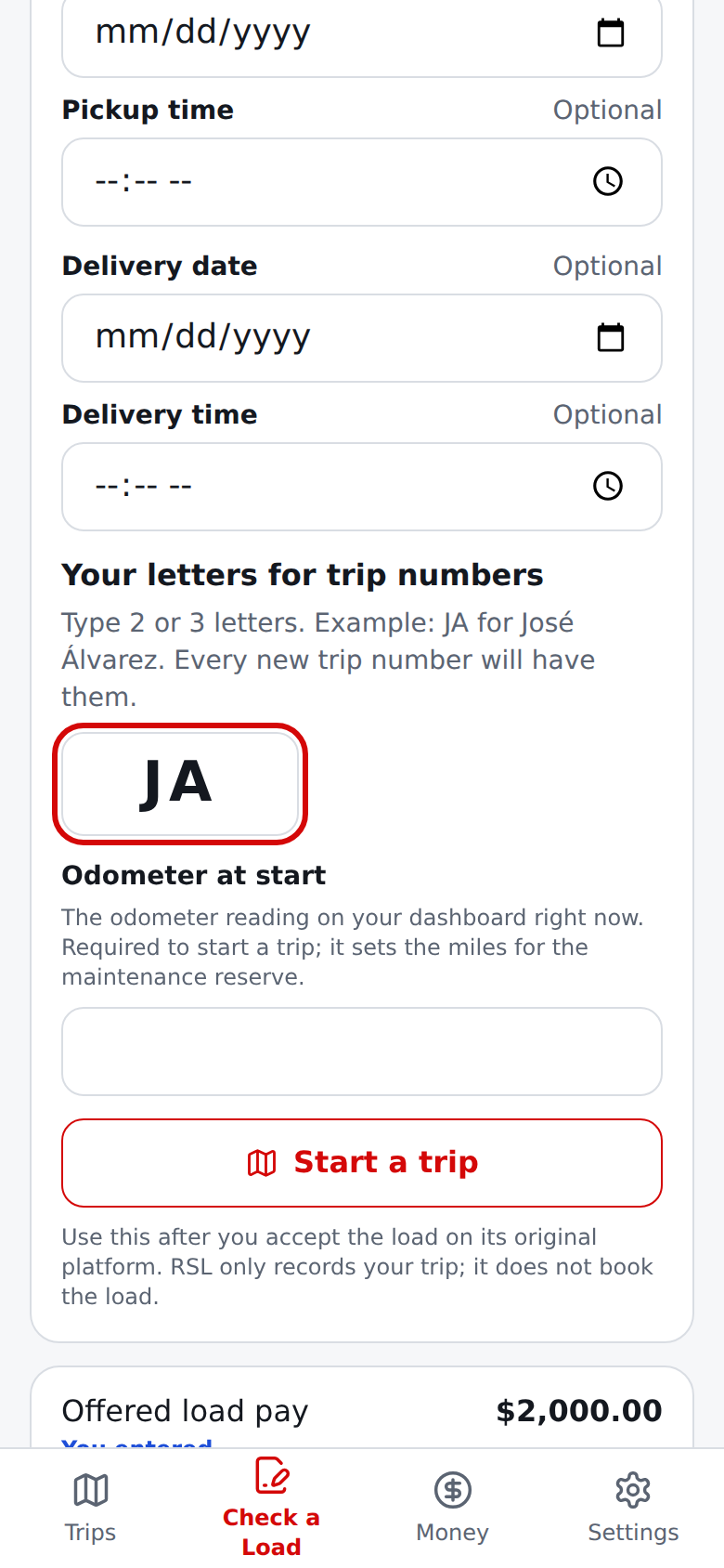 Current English first trip start asking for your letters for trip numbers