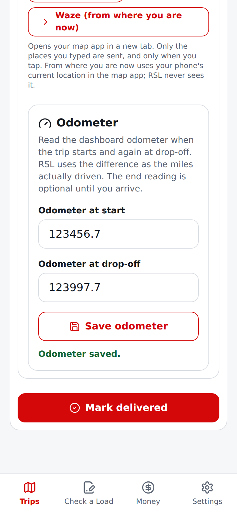 Current English Odometer card with synthetic readings