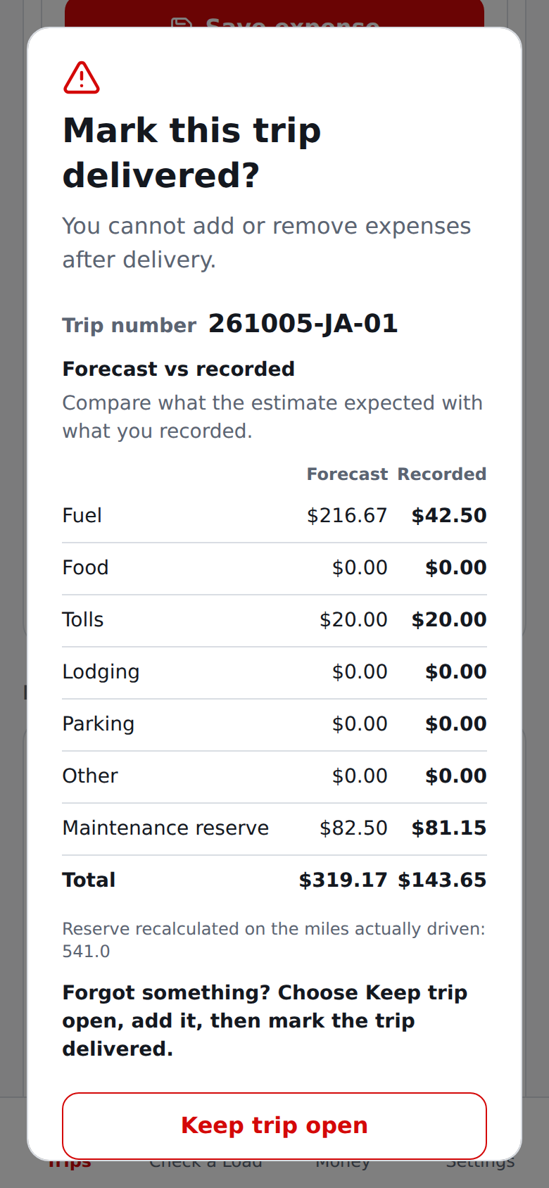 Current English forecast vs recorded review before closing a trip