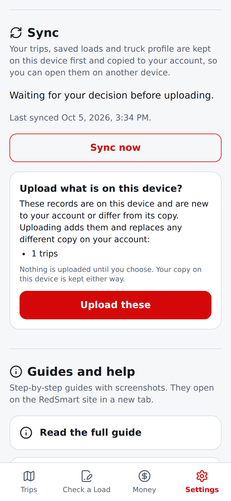 Current English Settings page asking whether to upload what is on this device