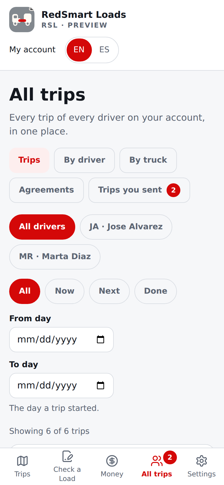 Current English All trips on a phone