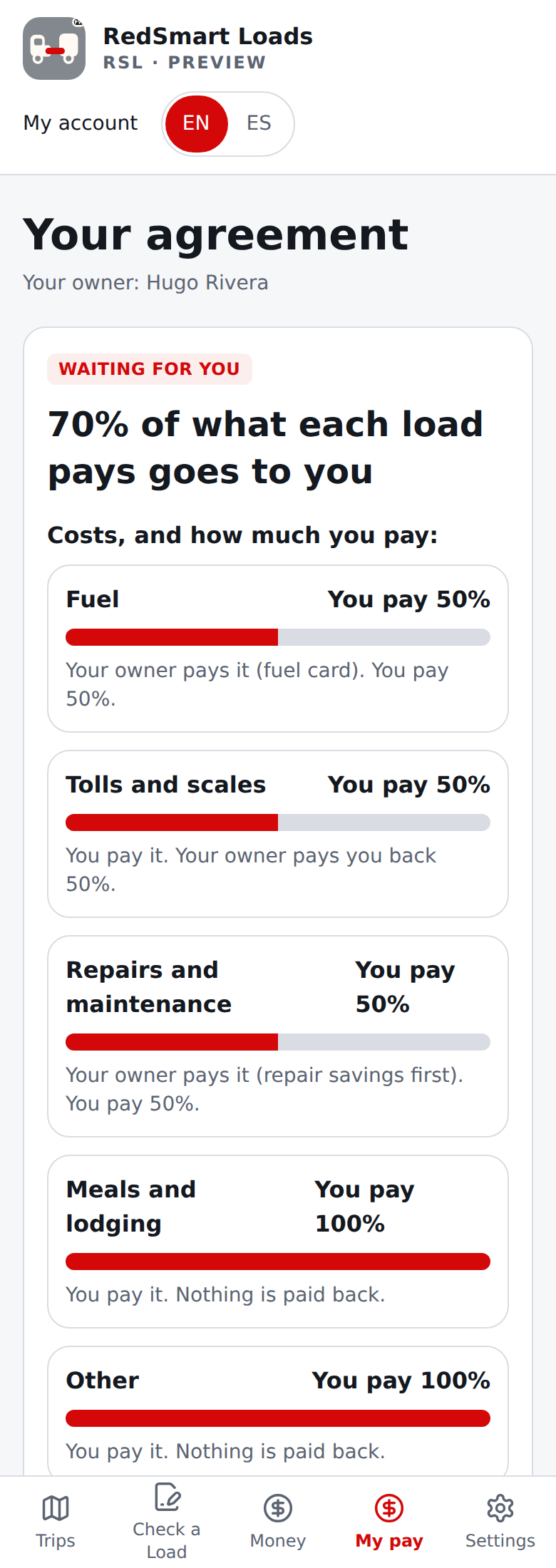 Current English driver agreement to accept, on a phone