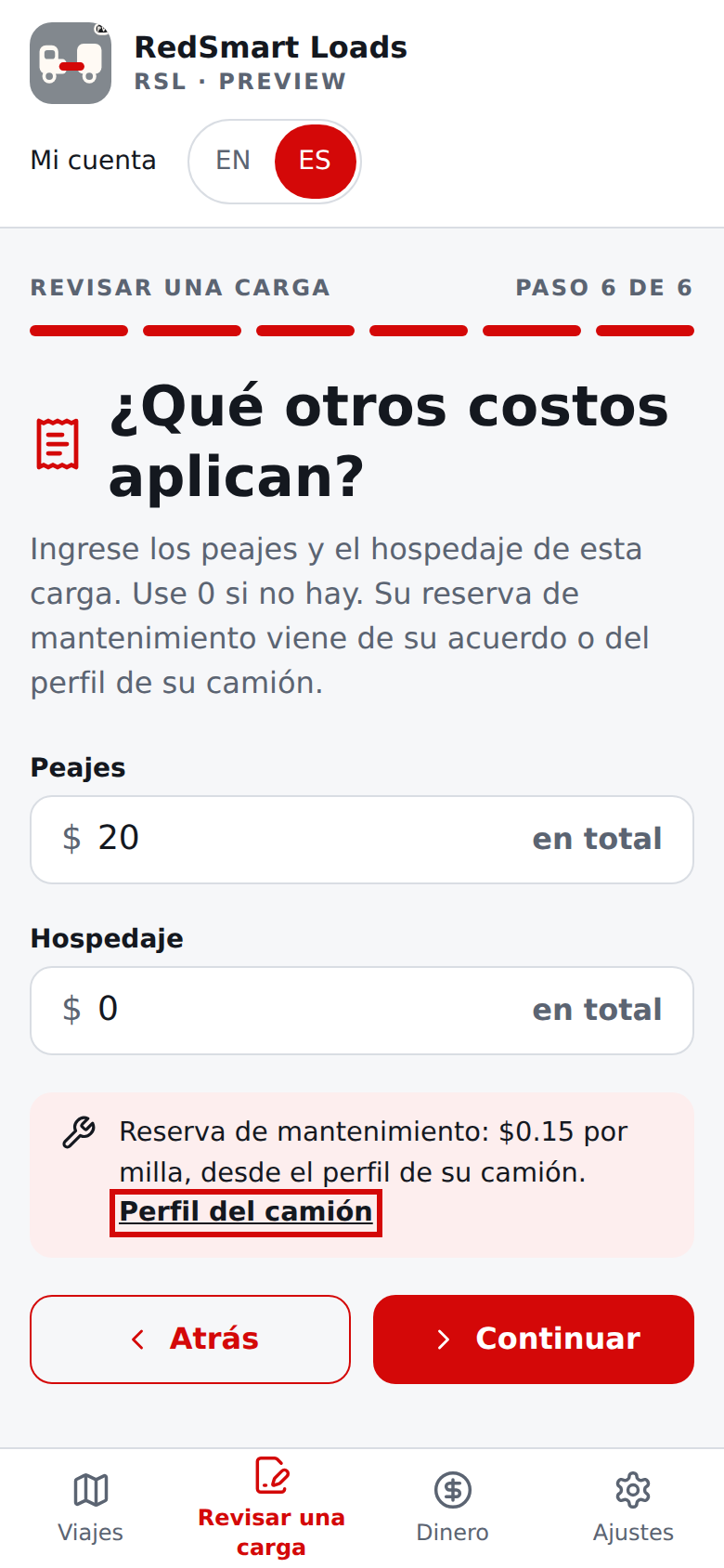 Última pregunta actual en español con costos ficticios