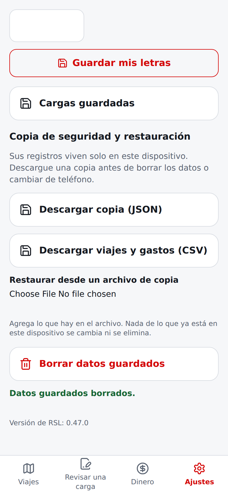 Pantalla actual Ajustes en español después de borrar los datos