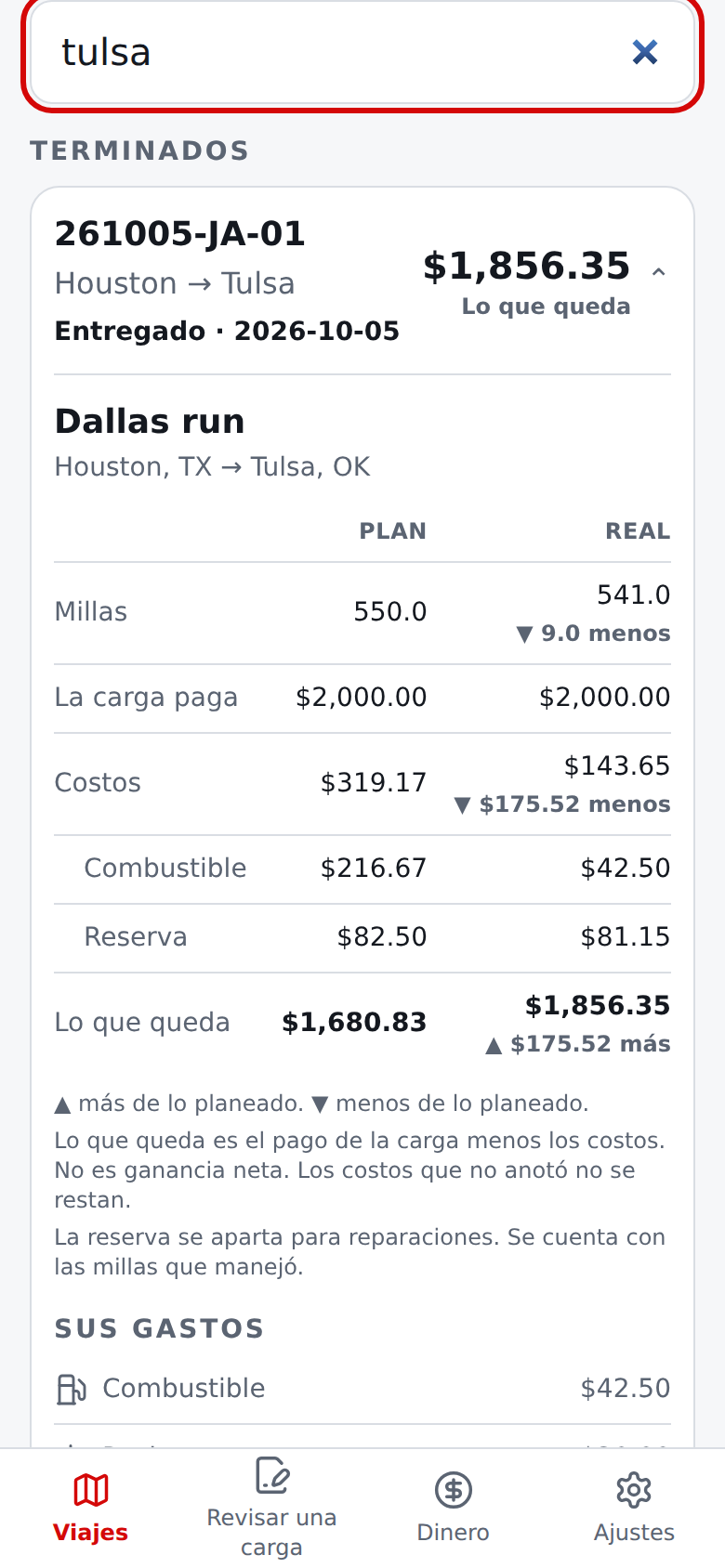 Viajes actual en español con el cuadro Buscar viajes