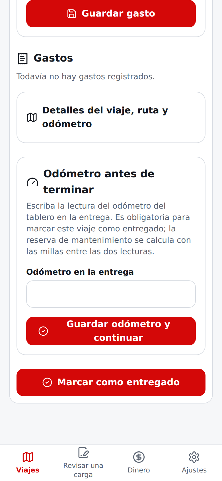 Marcar como entregado pidiendo primero el odómetro de la entrega