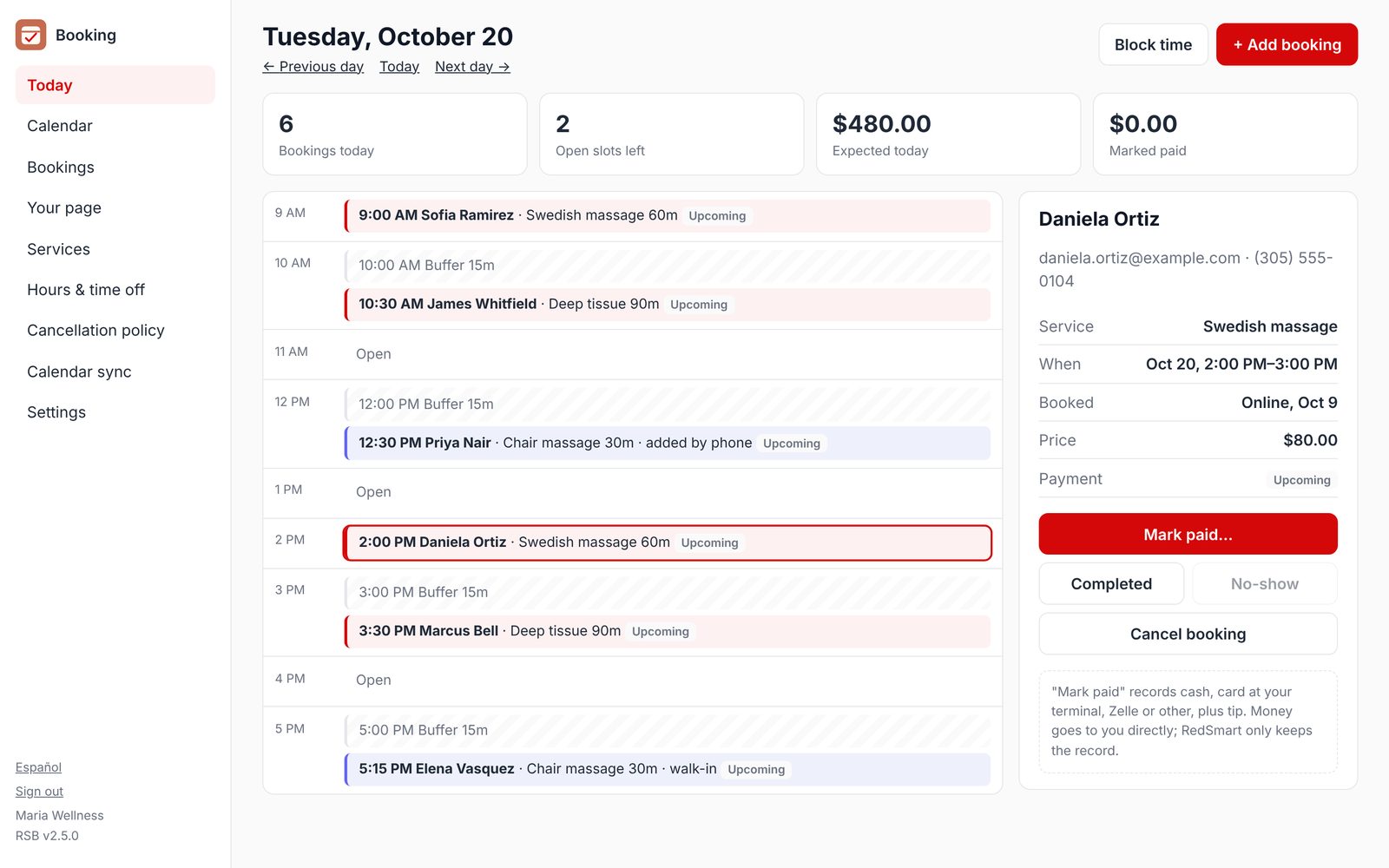 Every booking, at a glance.