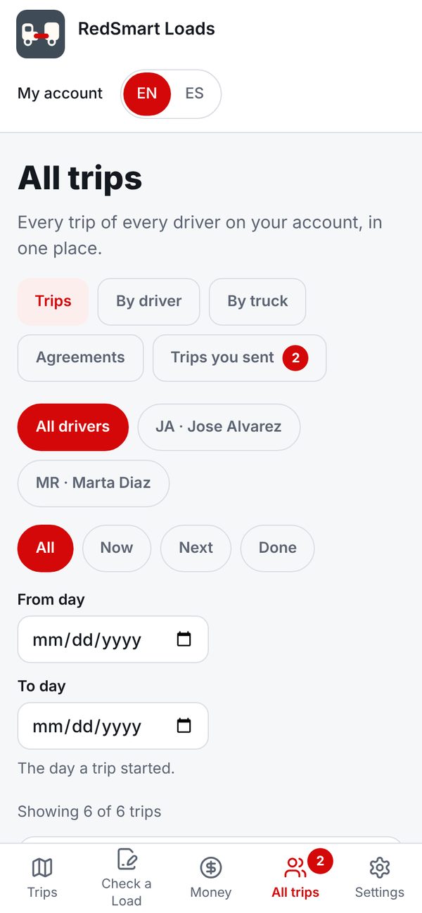 Every driver's trips, in one place.